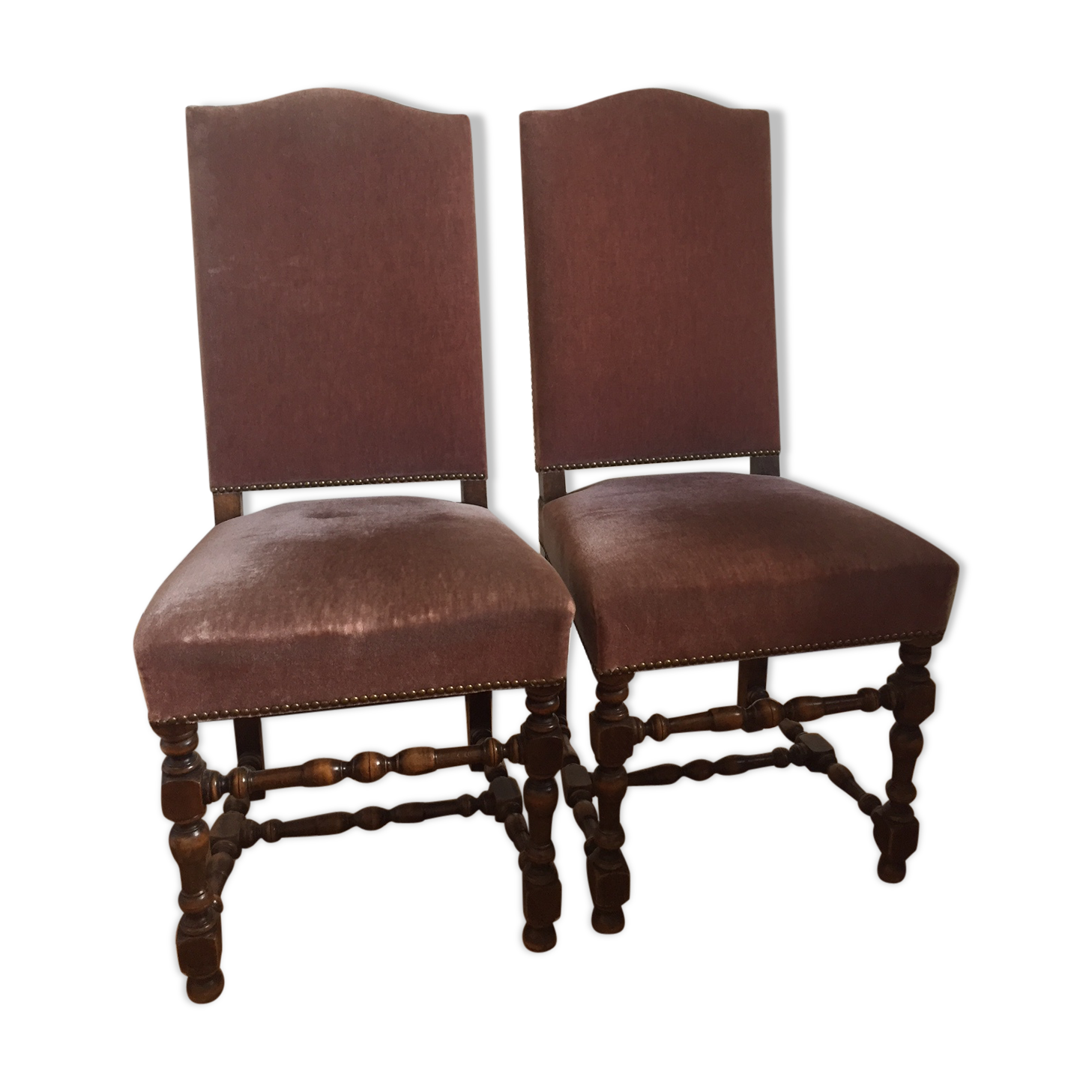 Paire de chaises en velours style Louis XIII