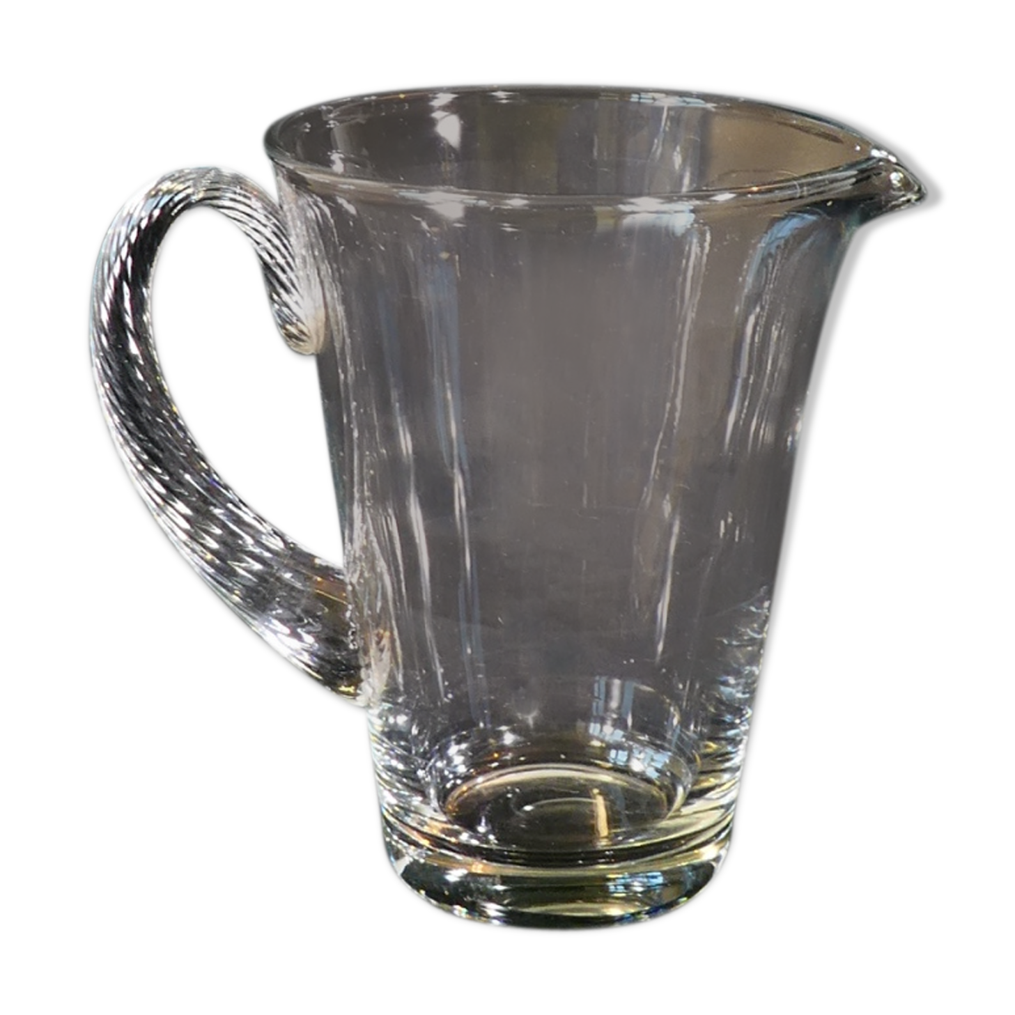 Pitcher Carafe has orangeade em blown glass