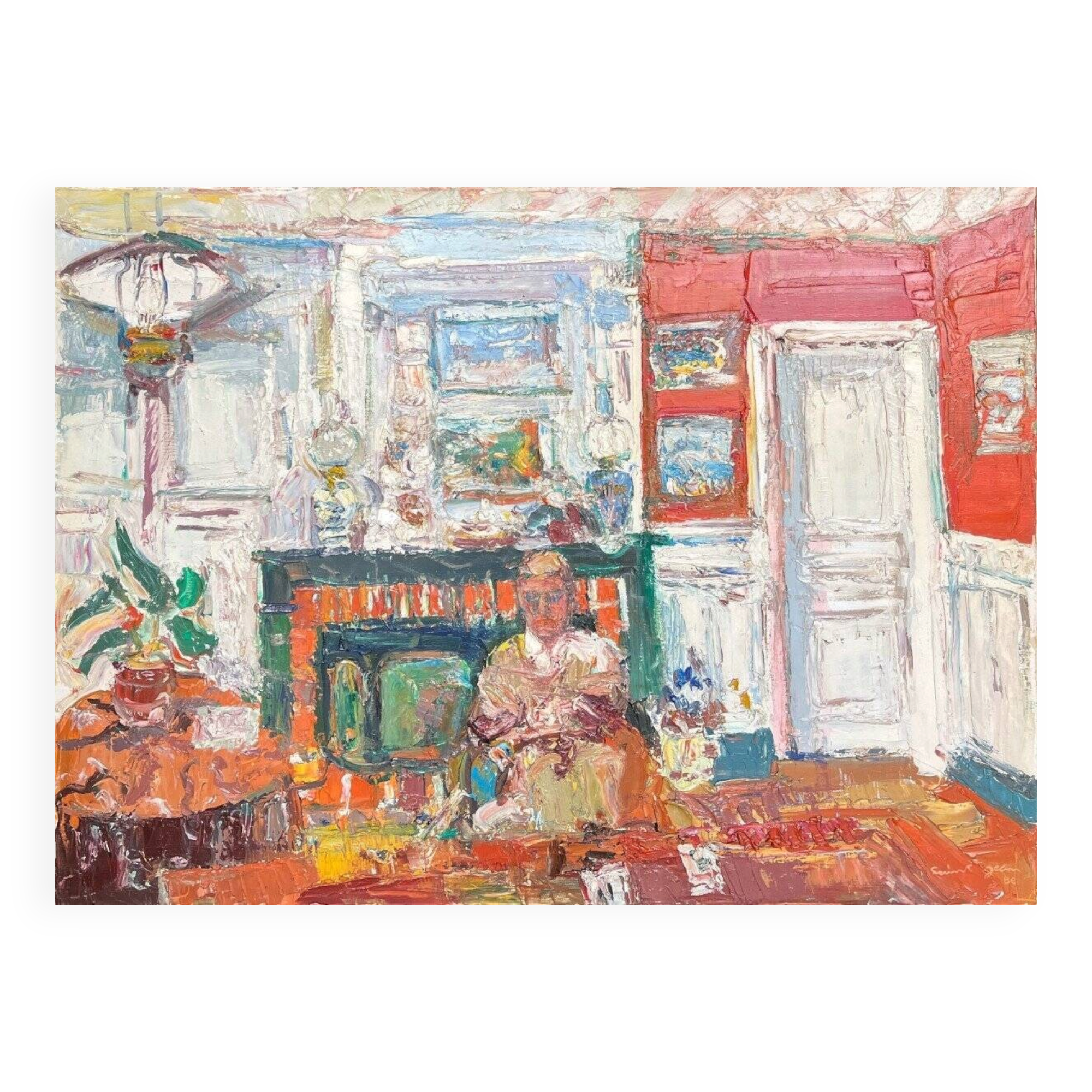 Vintage figurative painting – Man in an interior – oil on canvas signed