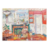 Vintage figurative painting – Man in an interior – oil on canvas signed