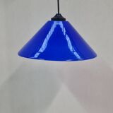 Conical pendant light in blue opaline glass