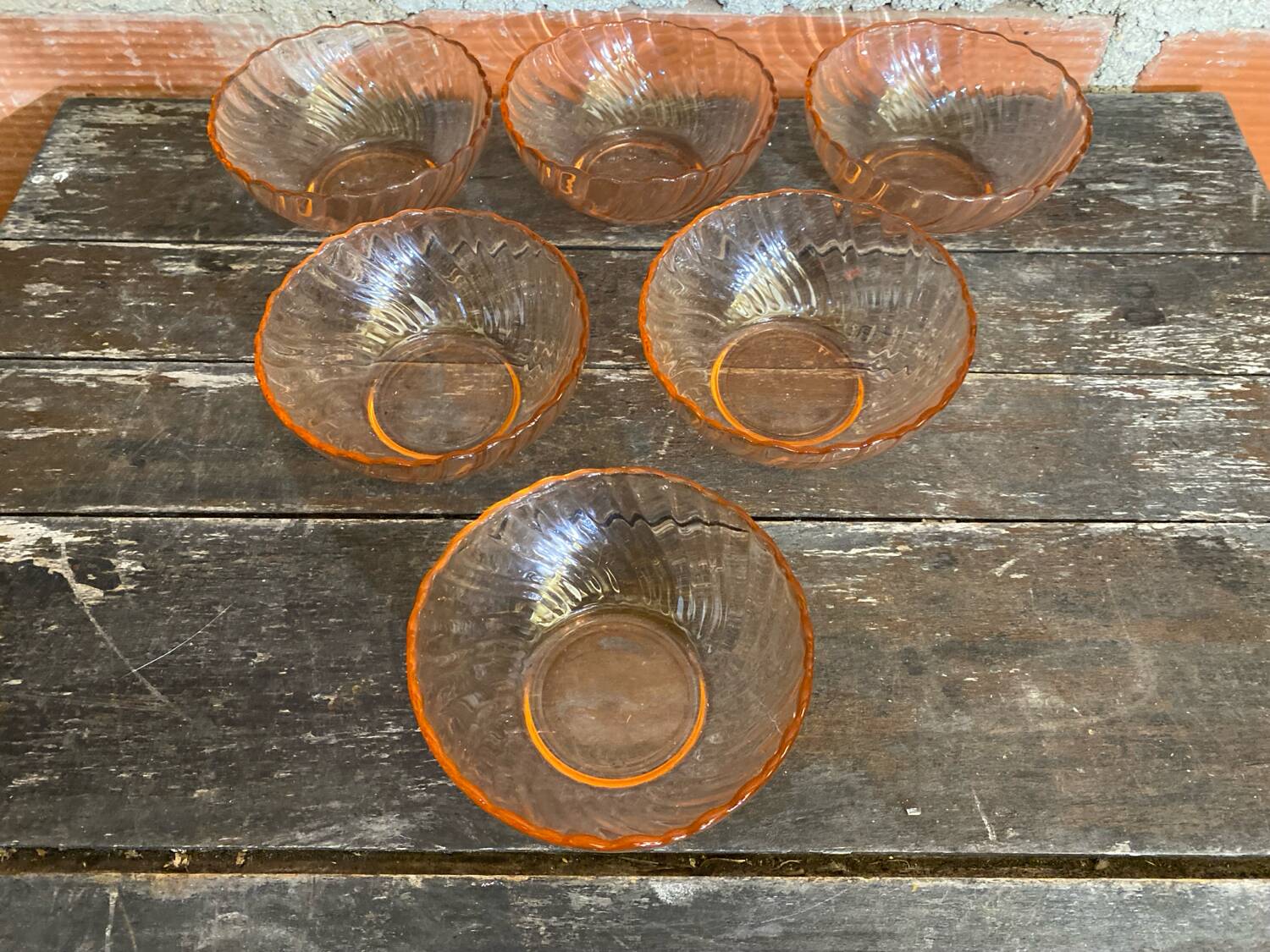 6 vintage pink moulded glass bowls arcoroc rosaline