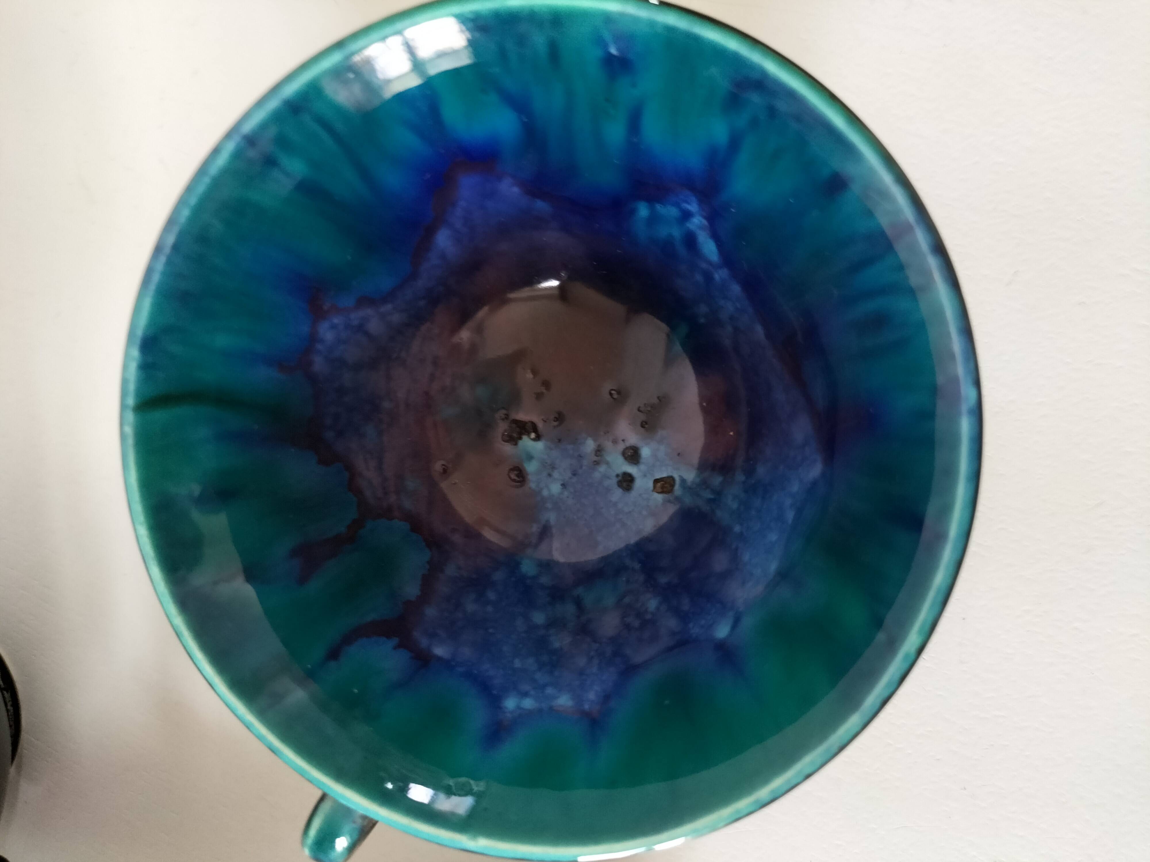 5 tasses Gaubier Morvan grès émaillé flammé multicolore