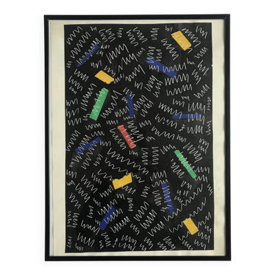 Elie Dayan, Sans titre (motif abstrait). Technique mixte sur papier