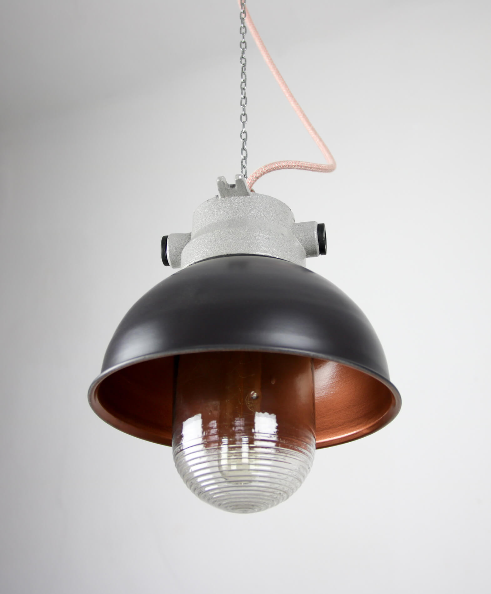 Vintage dark blueberry blue small industrial hanging light from TEP