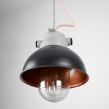 Vintage dark blueberry blue small industrial hanging light from TEP