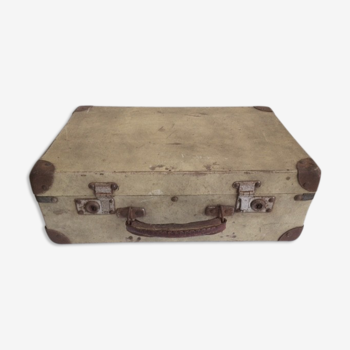 Vintage suitcase in white ecru /beige wood