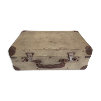 Vintage suitcase in white ecru /beige wood