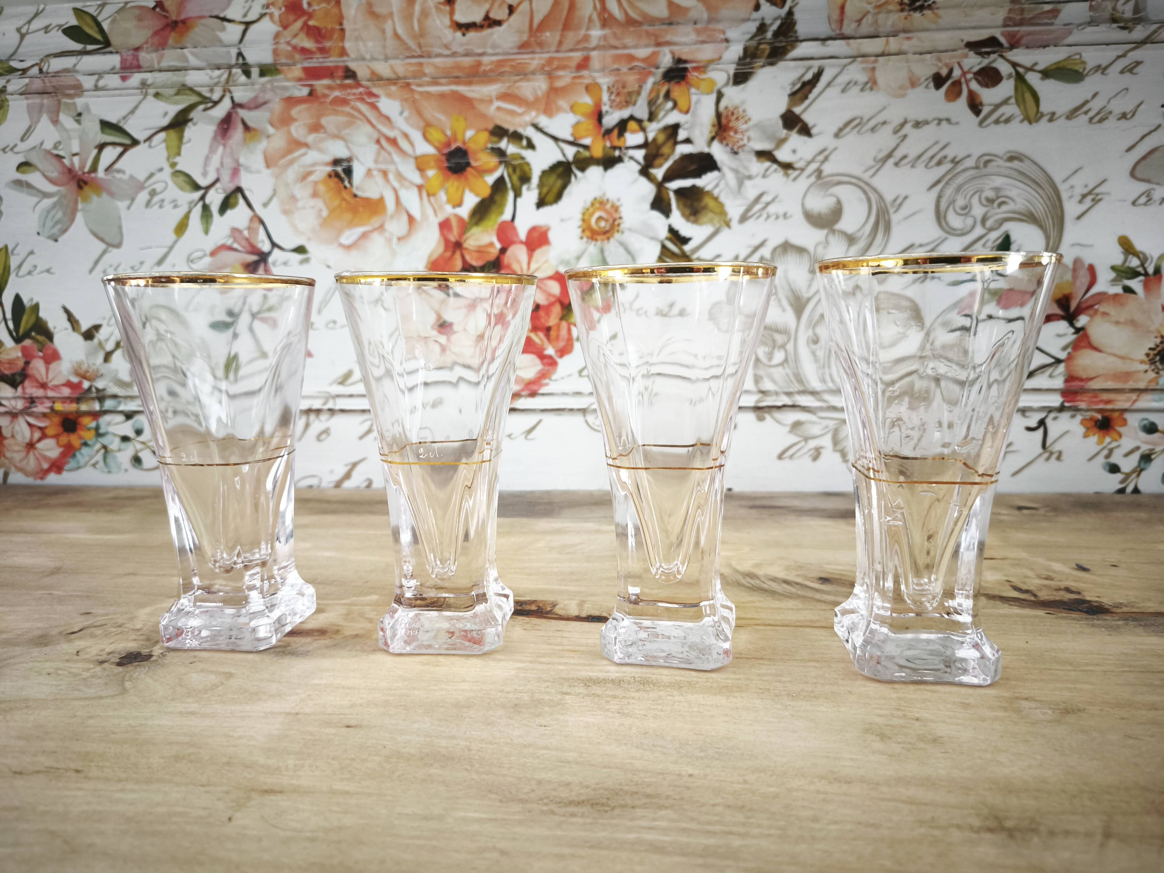 Lot de 4 verres à pastis Bistrot anciens avec marque de dosage