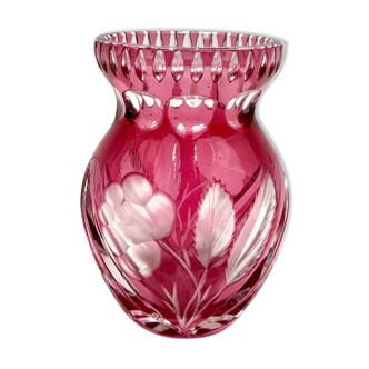 Crystal pink vase, Poland, 1960s