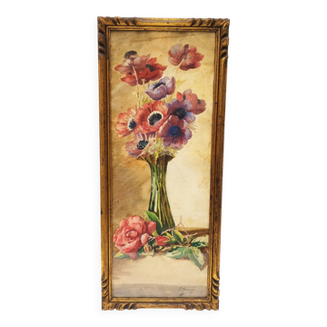Aquarelle bouquet d’anémones Paul marengo vintage