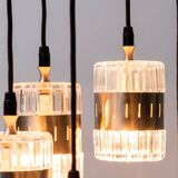 Chandelier 6 lights glass metal 1970s vintage modernism