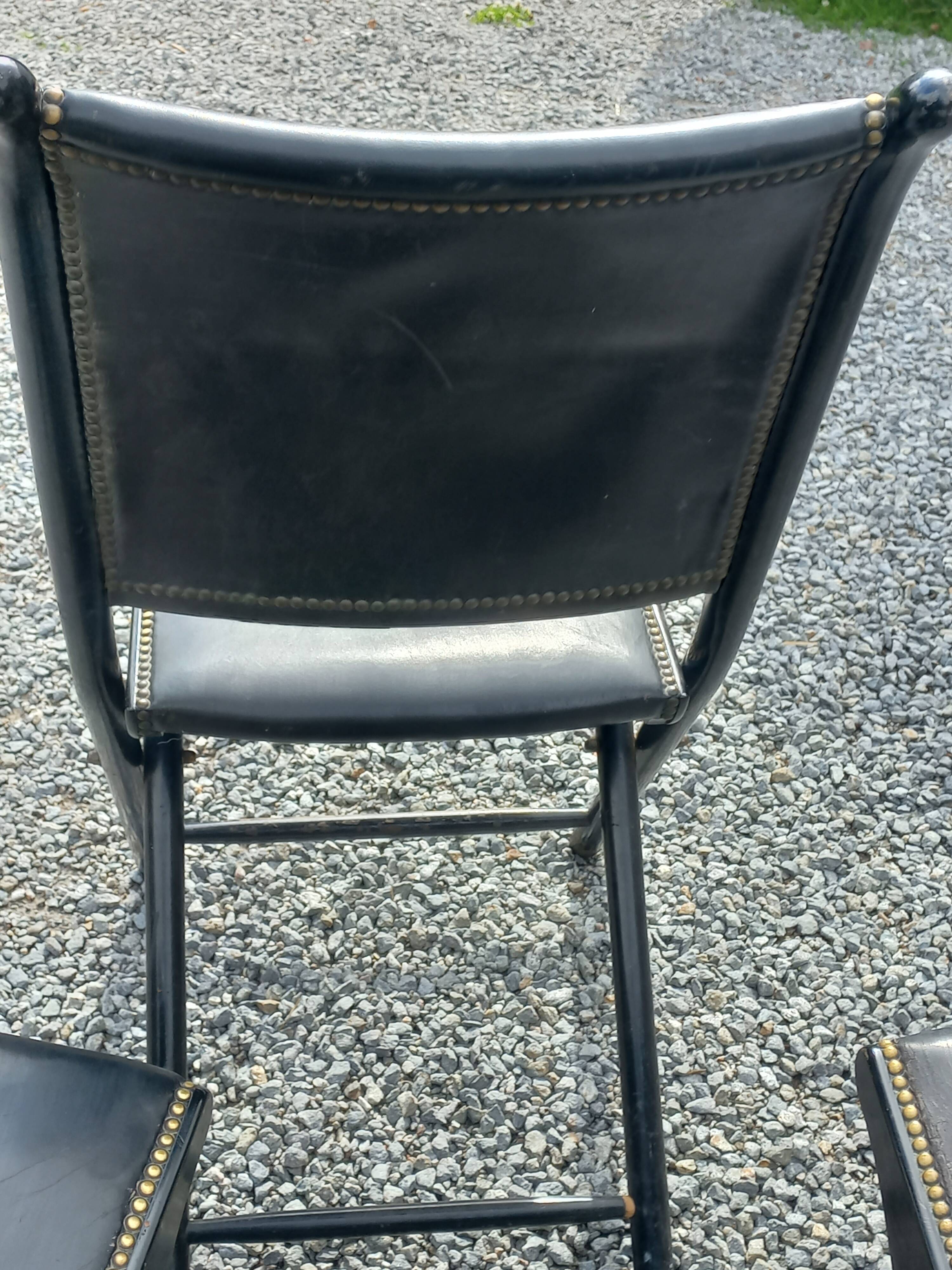 Set of 6 folding chairs, 70s design, 3 leather, 3 moleskin