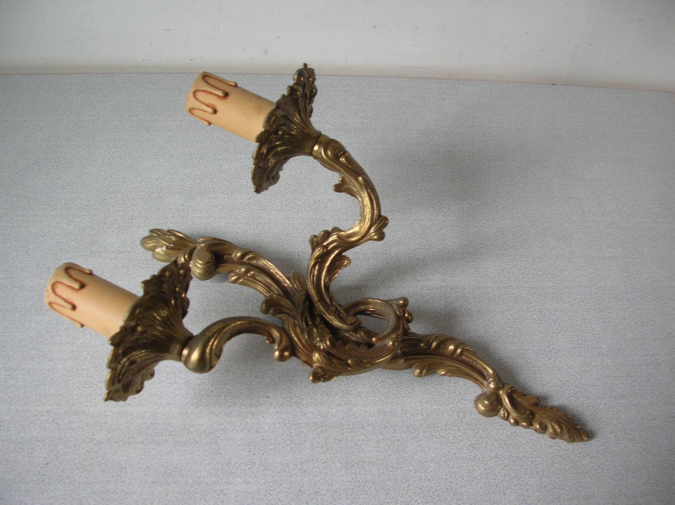 Ancienne applique double en laiton 30 cm éclairage mural déco rétro vintage