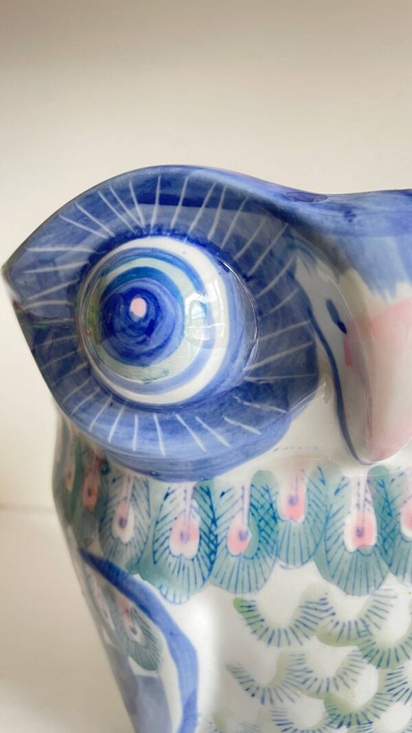 Cache-pot chouette vintage en porcelaine de Chine