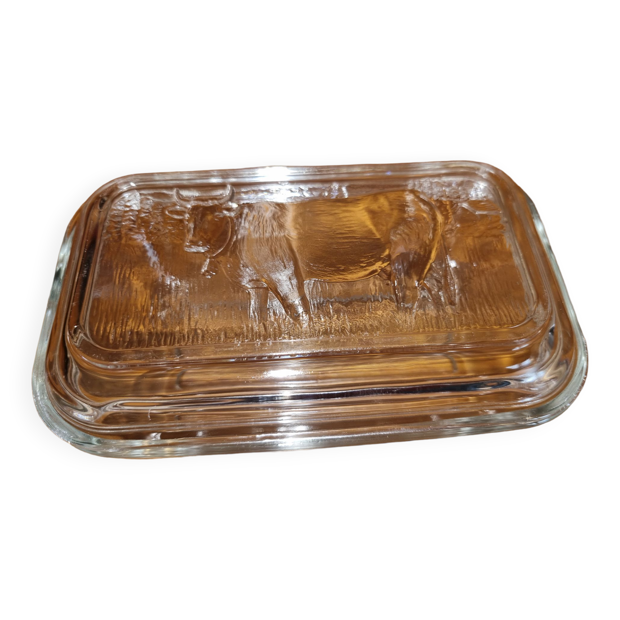 Vintage glass butter dish Pyrex Cow pattern