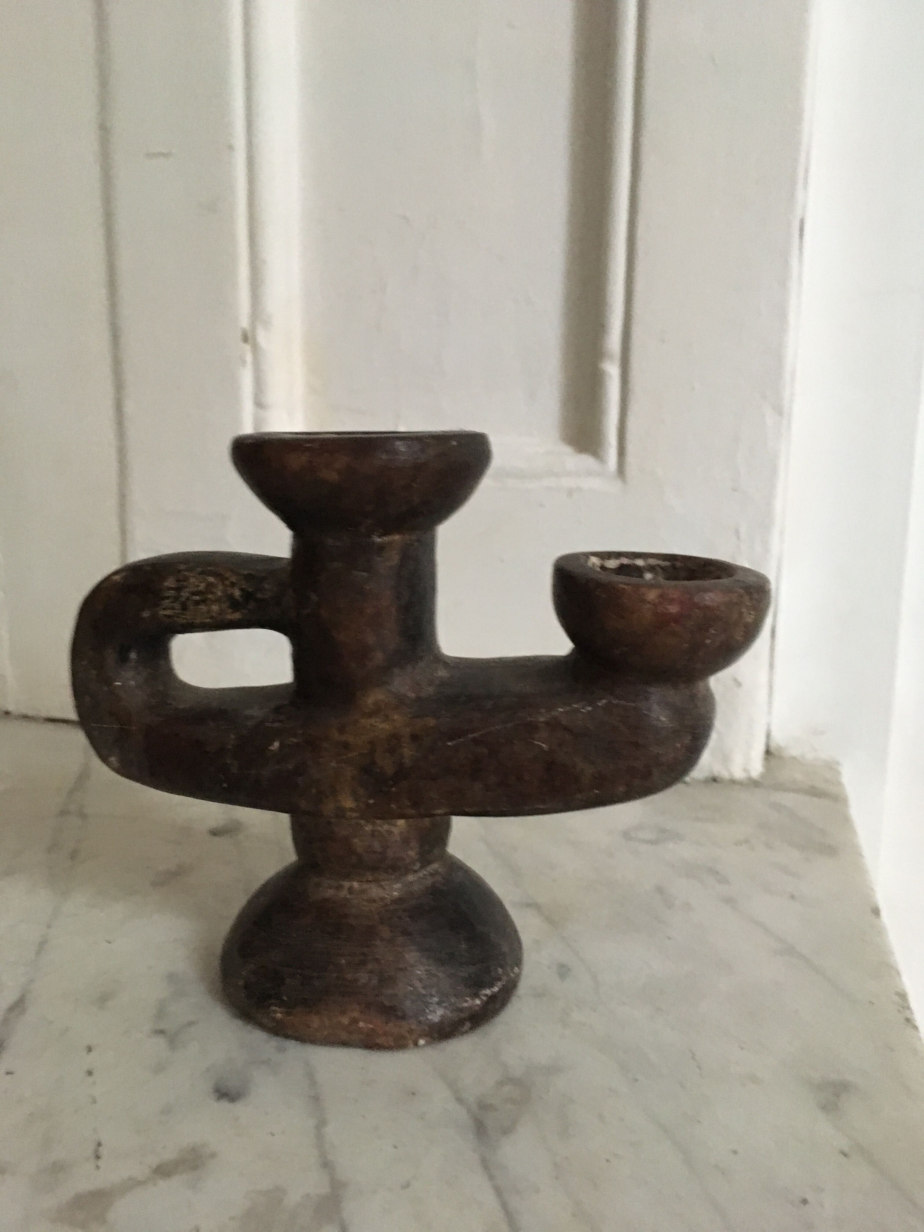 African vintage wood candlestick