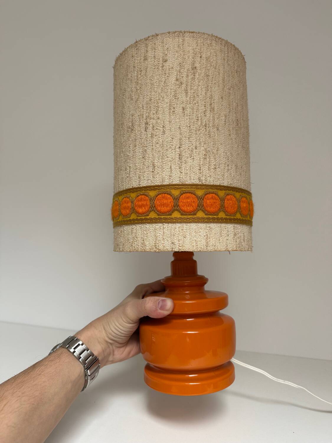1970s vintage orange ceramic table lamp