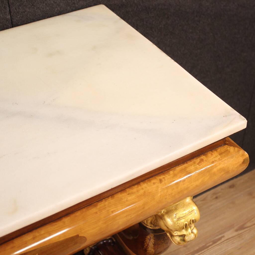 Console en marqueterie espagnole avec plateau en marbre du 19ème siècle
