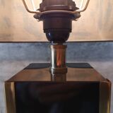 lampe laquée noire et laiton abat jour pagode vintage 1970