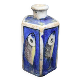 Vase à poisson ancien en poterie Qajar Céramique émaillée peinte à la main Bouteille à thé ancienne