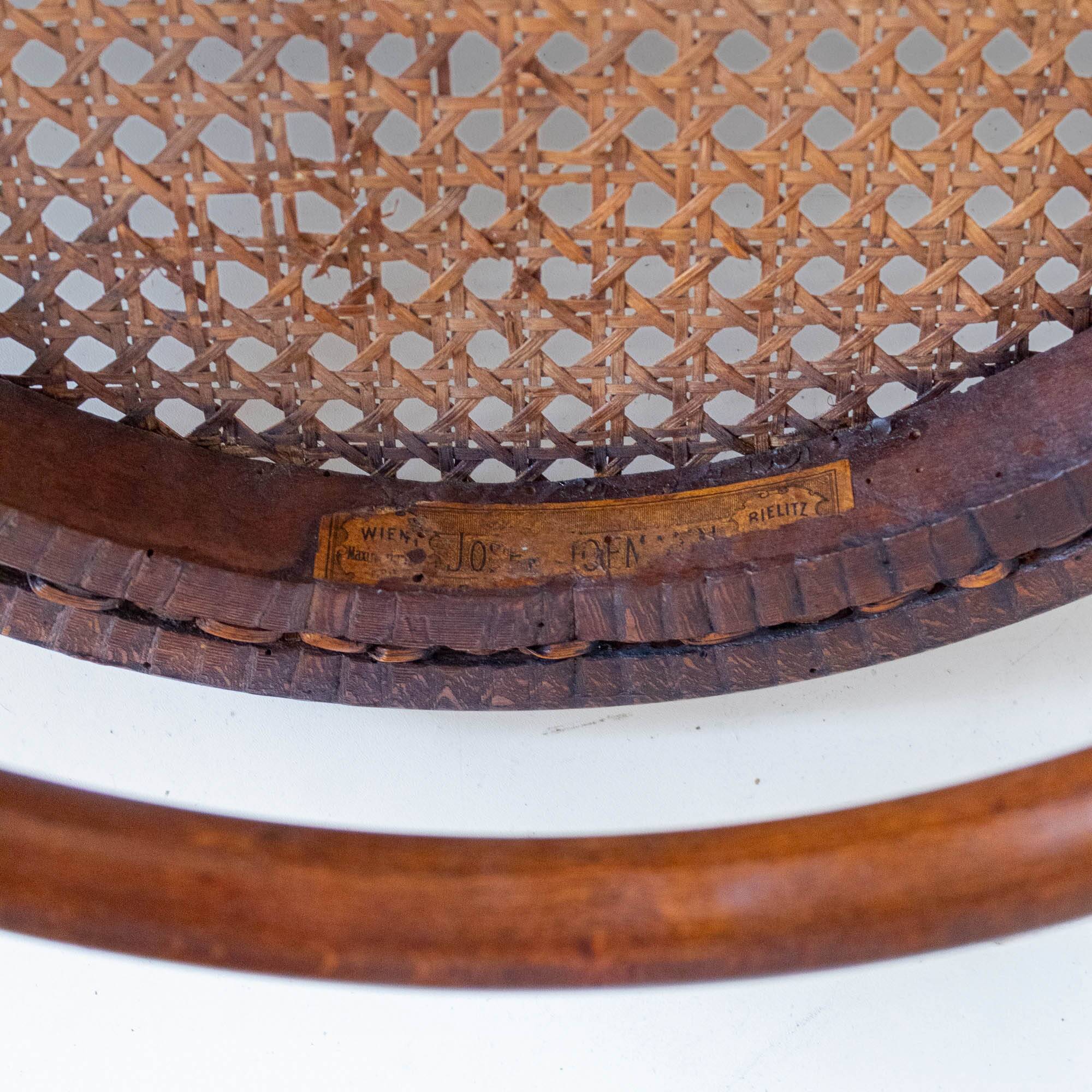 1900s Set of Four Bentwood and Cane Dining Chairs by Josef Hoffmann, Labele