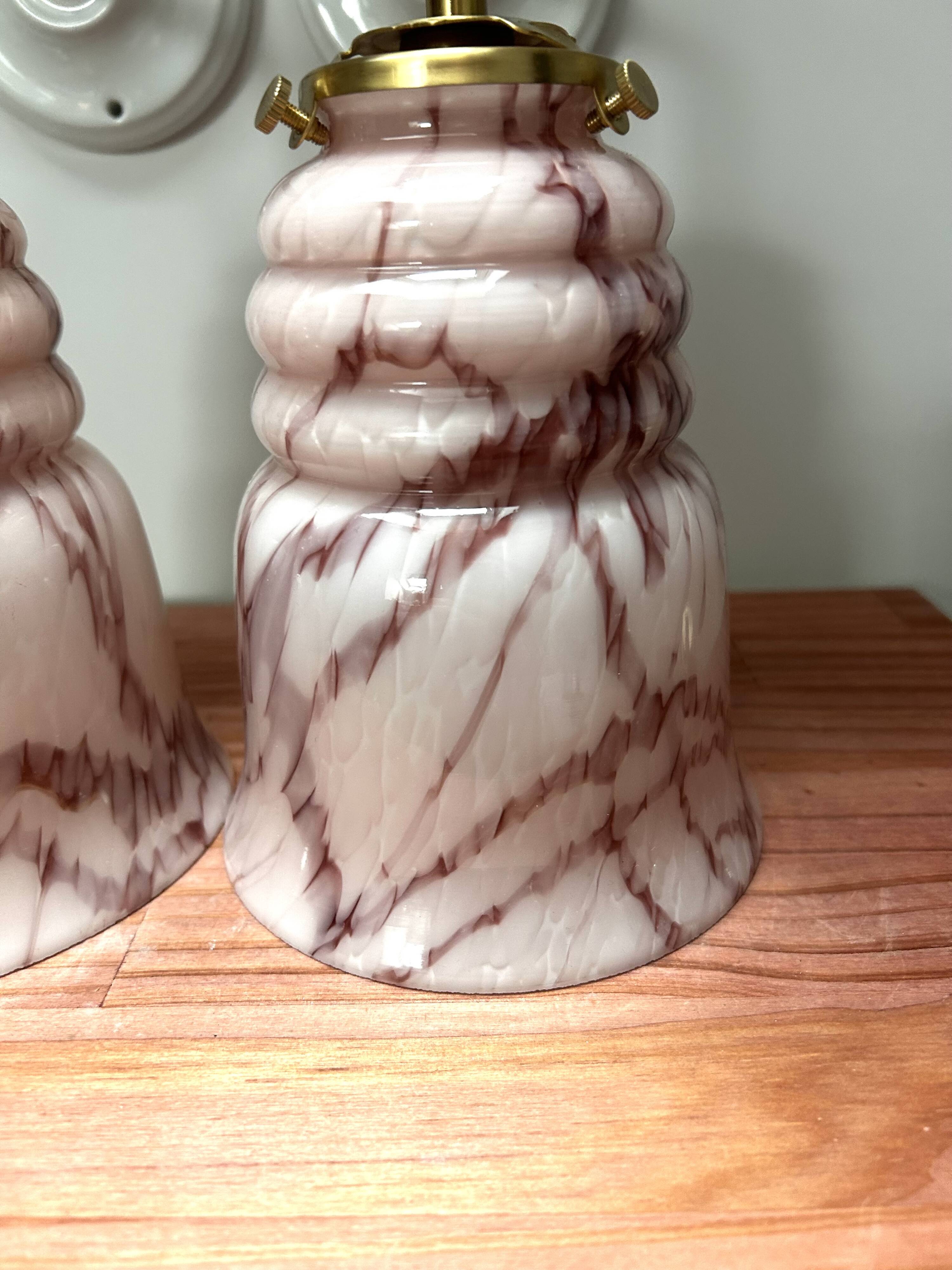 Pair of marbled pink opaline wall lights