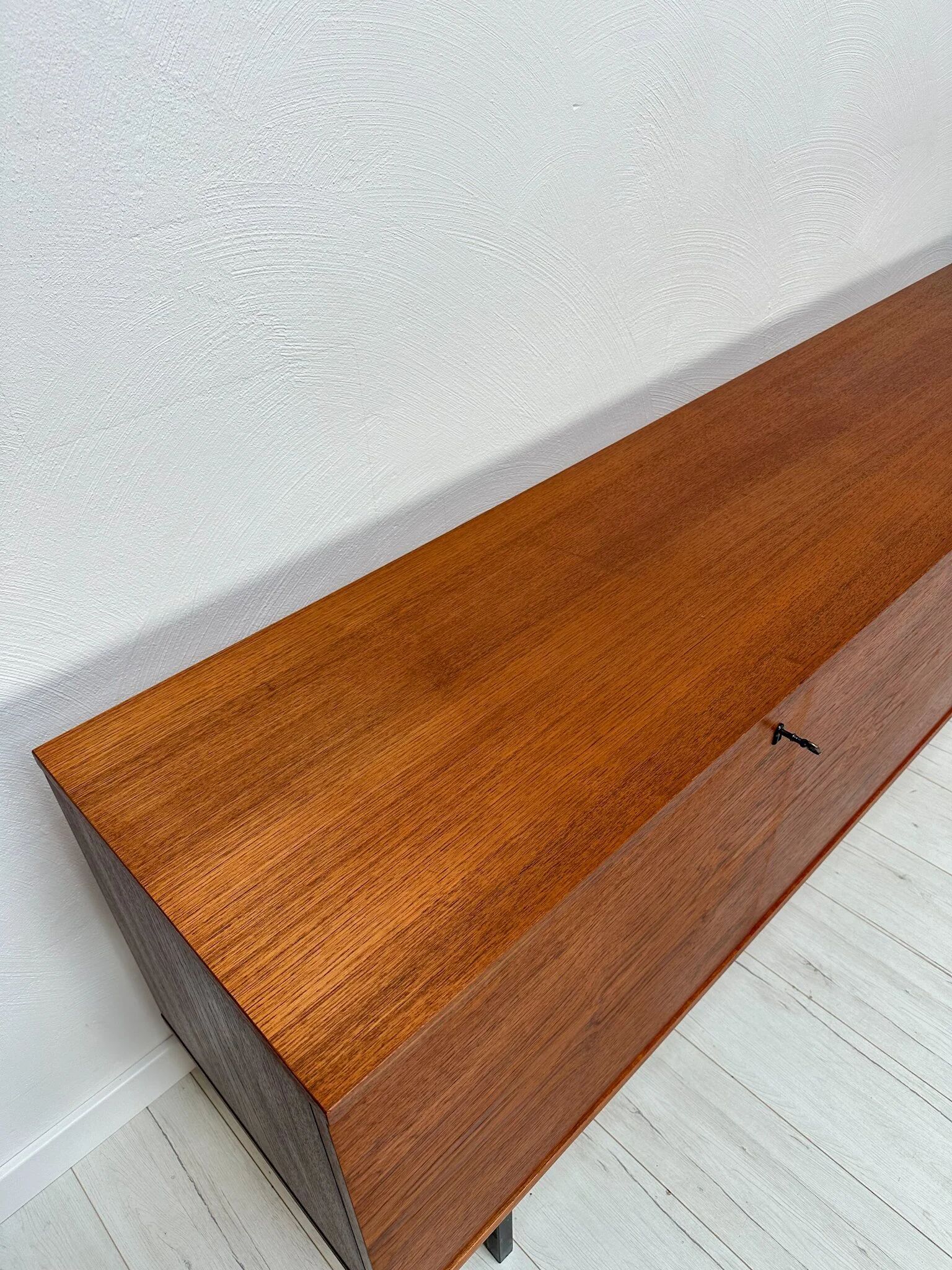 1960s Large Vintage Minimalistic Teak Sideboard with Metal Legs