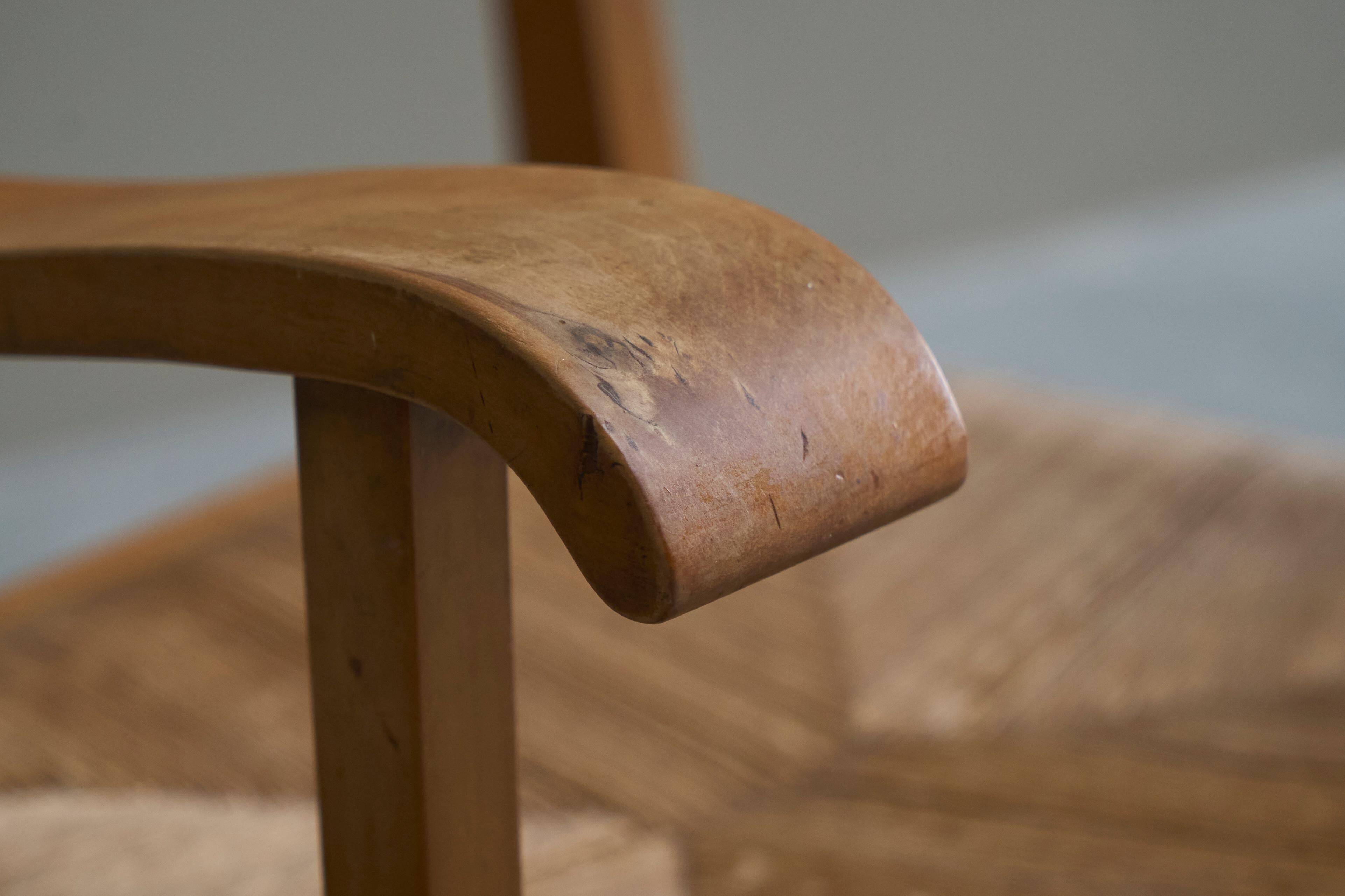 Oscar Degeyter armchair, solid wood, rush, 1942