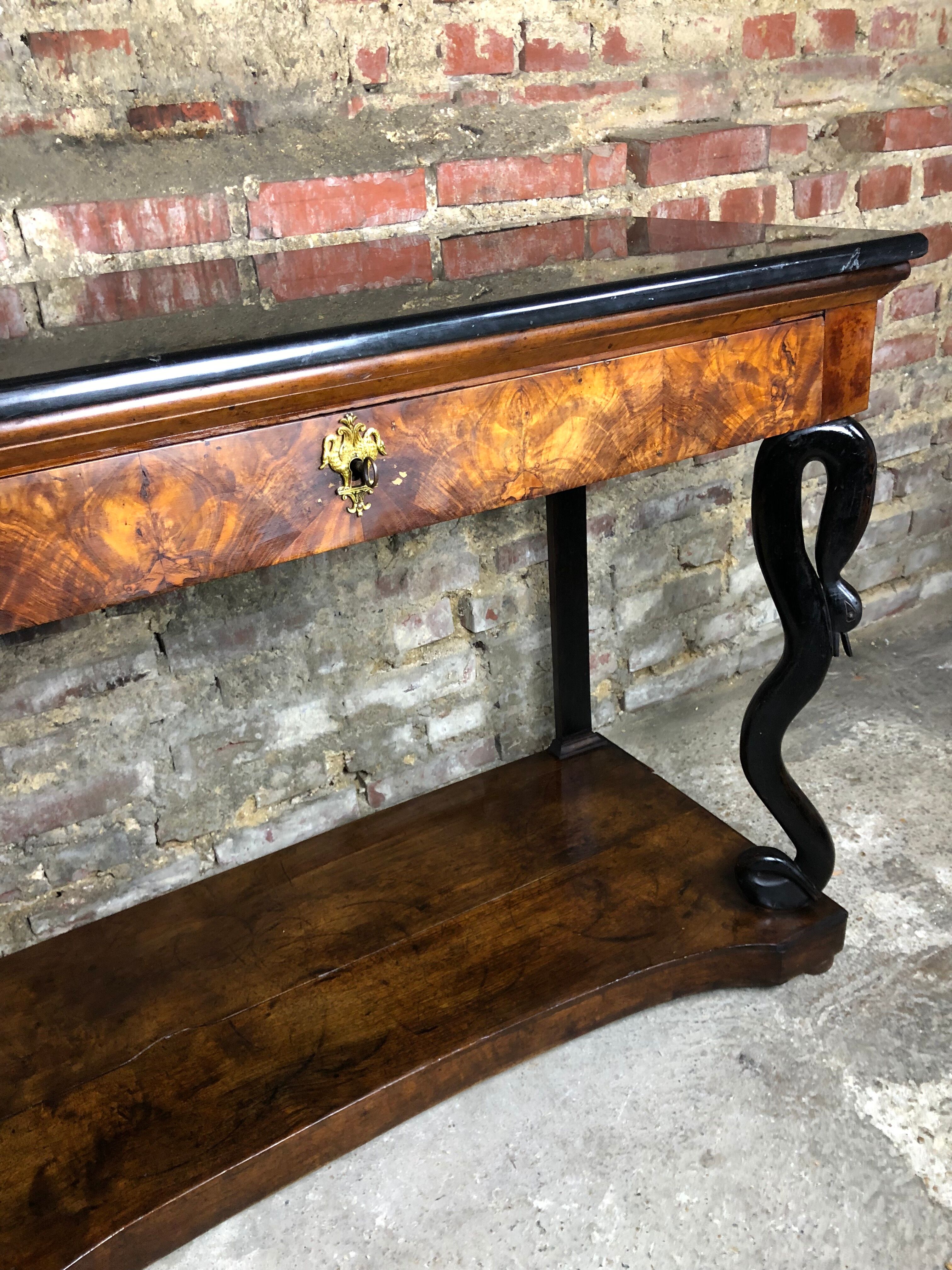 Console then restore Walnut top of fine black marble nineteenth