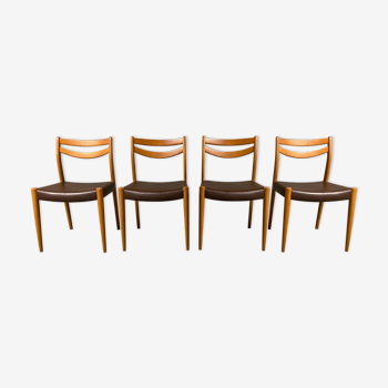 Lot de 4 chaises scandinaves danoises en teck & simili-cuir 1960