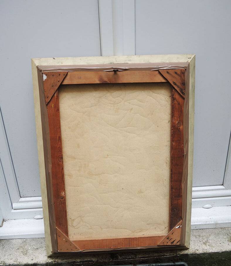 Old oil painting on canvas signed & framed: cavalier alone