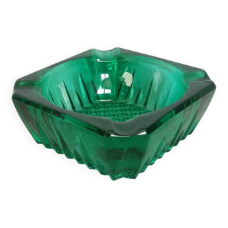Emerald green glass ashtray, Arques crystal glassware.