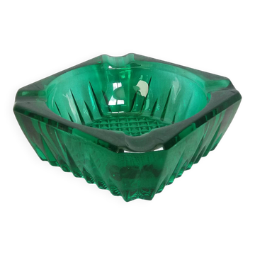 Emerald green glass ashtray, Arques crystal glassware.