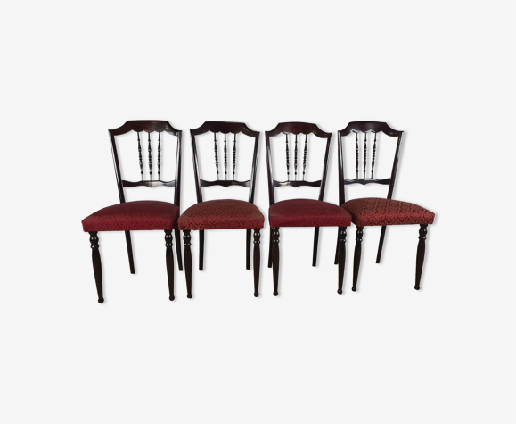Ensemble de 4 chaises en bois vintage des années 60 avec assise rembourrée