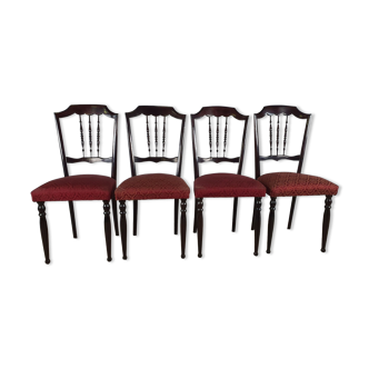 Set of 4 Vintage 60s wooden chairs with upholstered seat