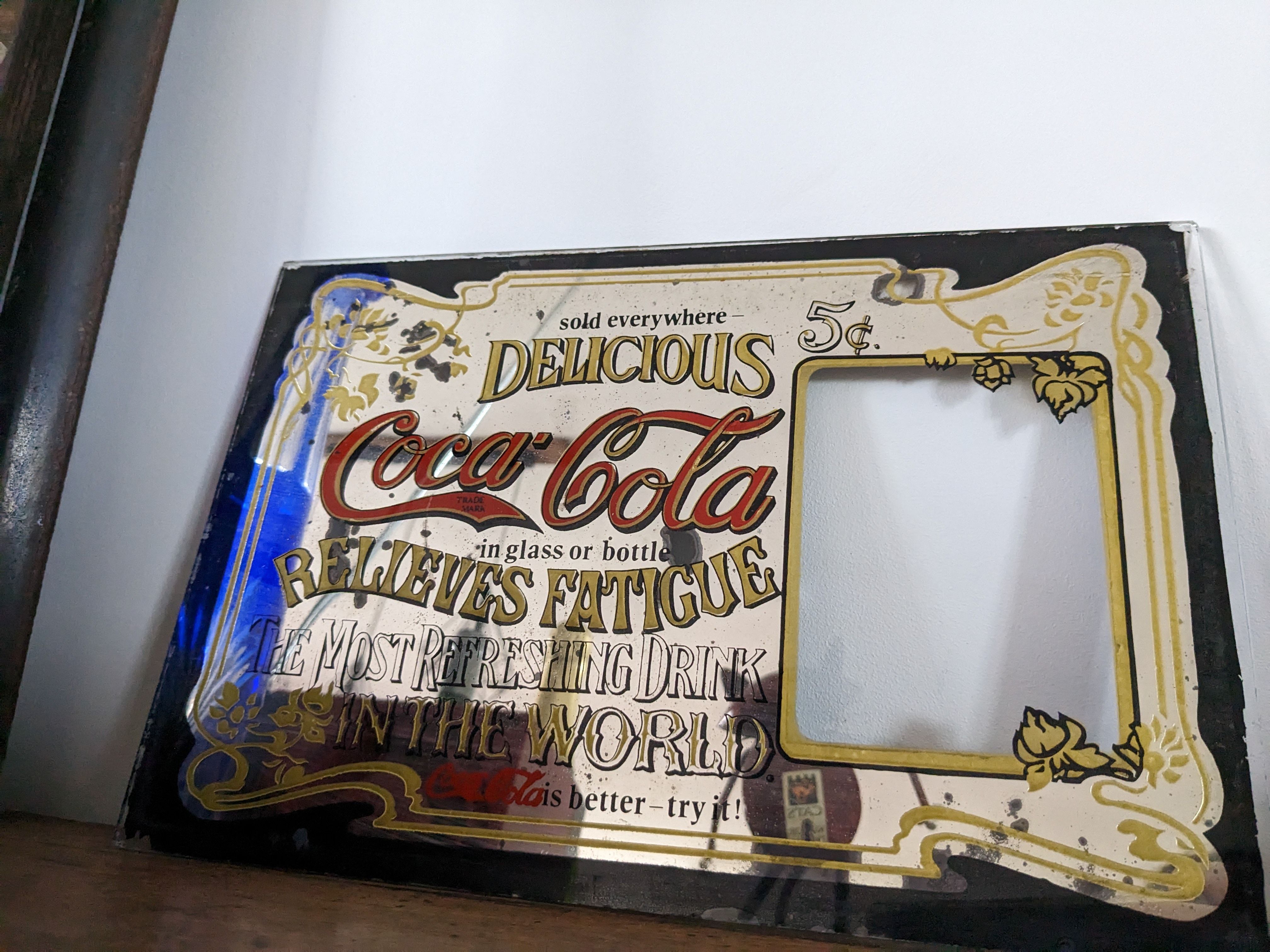 Miroir Mural Vintage Pepsi Cola - Design Années 20, 59x44 Cm, Doré à Paillettes | Occasion