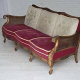 1930s, Danish 3-seater sofa, red furniture velour, furniture mesh.