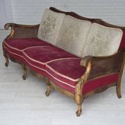1930s, Danish 3-seater sofa, red furniture velour, furniture mesh.