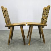 Set of 3 Brutalist Wooden Chairs, Czechoslovakia, 1950s