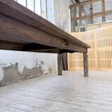 XL farmhouse table in solid oak, brutalist style, 20th century.