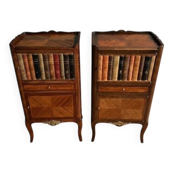 Paire de Meubles de Maîtrise / Secretaires de Chevet en Marqueterie