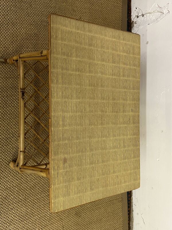 Desserte roulante / table d'appoint en bambou et rotin, 1960