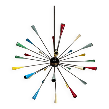 Chandelier Sputnik du milieu du siècle attribué à Stilnovo, Italie, années 1950