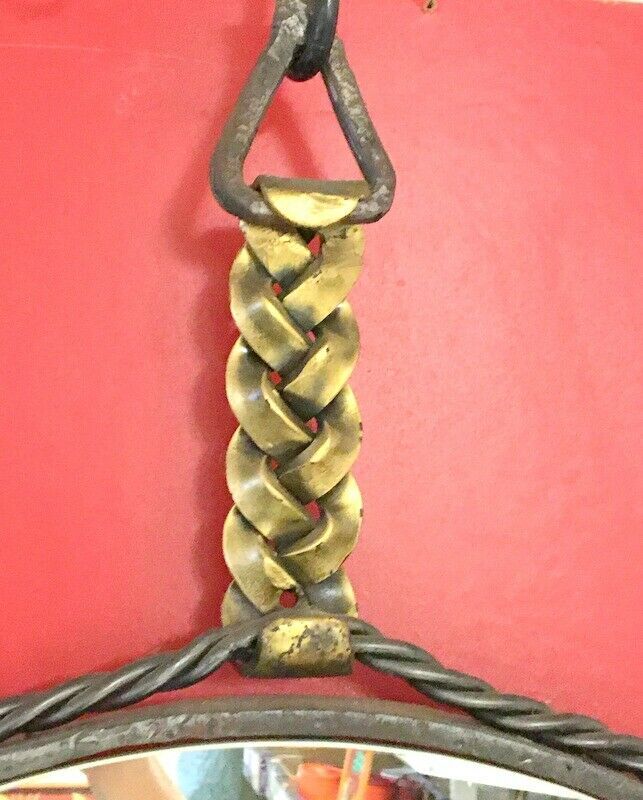 Mirror medallion suspended by a braid forged unique craft 64cm