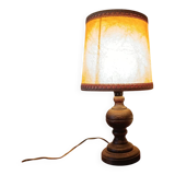 rustic chic turned wooden bedside lamp, leather shade