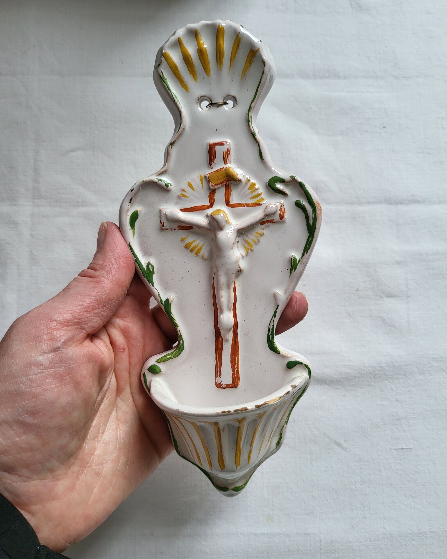 Old Faience Baptismal Font Christ Cross