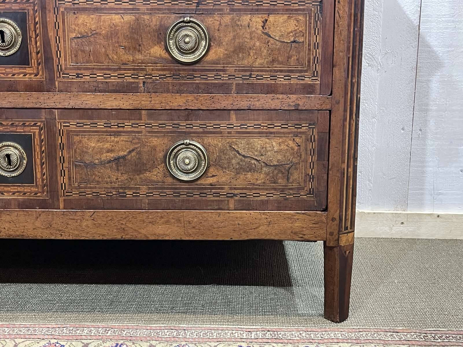 Louis XVI period chest of drawers in walnut, oak and fir, 18th century