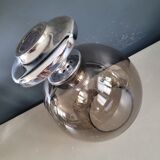 Outdoor glass candle holder in smoked glass and chrome