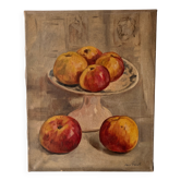 Nature morte aux pommes circa 1930, tableau à l'huile sur toile